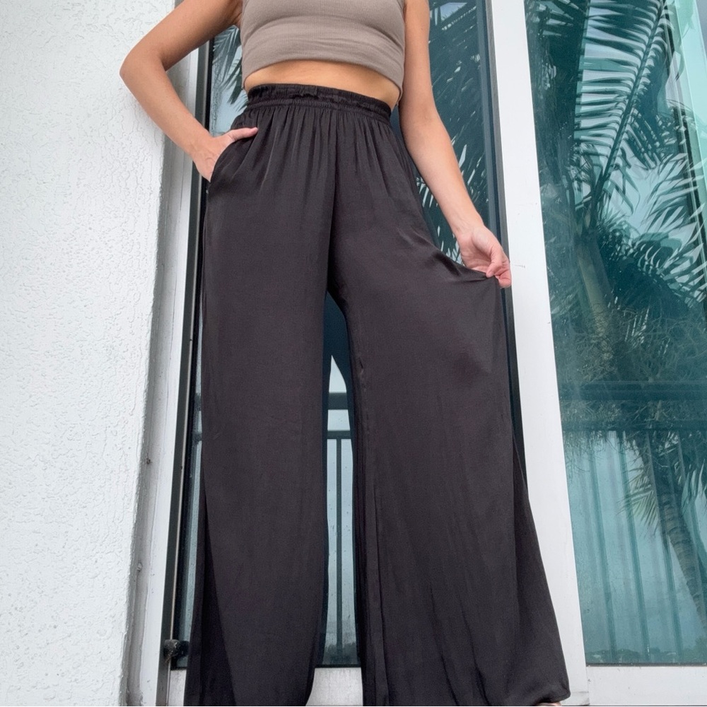 Zara black wide leg silky pants XS